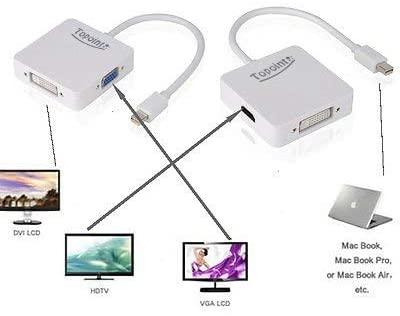TOPOINT 3 in 1 Mini Displayport DP Thunderbolt to HDMI DVI VGA Adapter Converter Cable for MacBook Air, Old MacBook/MacBook Pro Before Mid 2015