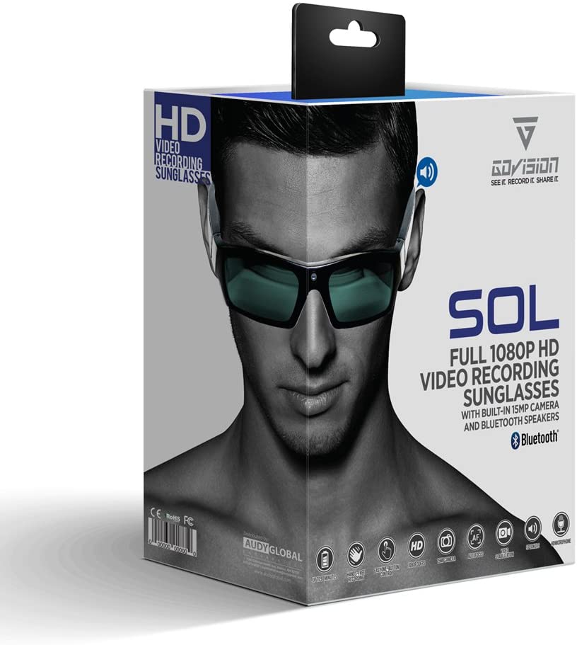 GoVision SOL 1080p HD Camera Glasses Video Recording Sport Sunglasses with Bluetooth Speakers and 15mp Camera - Black (GV-SOL1440-BK)