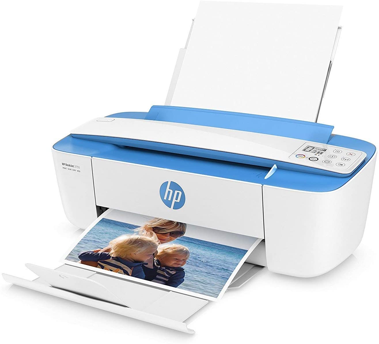 HP DeskJet 3755 Compact All-in-One Wireless Printer, HP Instant Ink, Works with Alexa - Blue Accent (J9V90A)