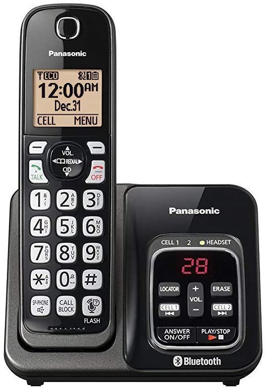 Panasonic KX-TG833SK Bluetooth Link2Cell Cordless Phone with Voice Assist and Answering Machine = 3 Handsets