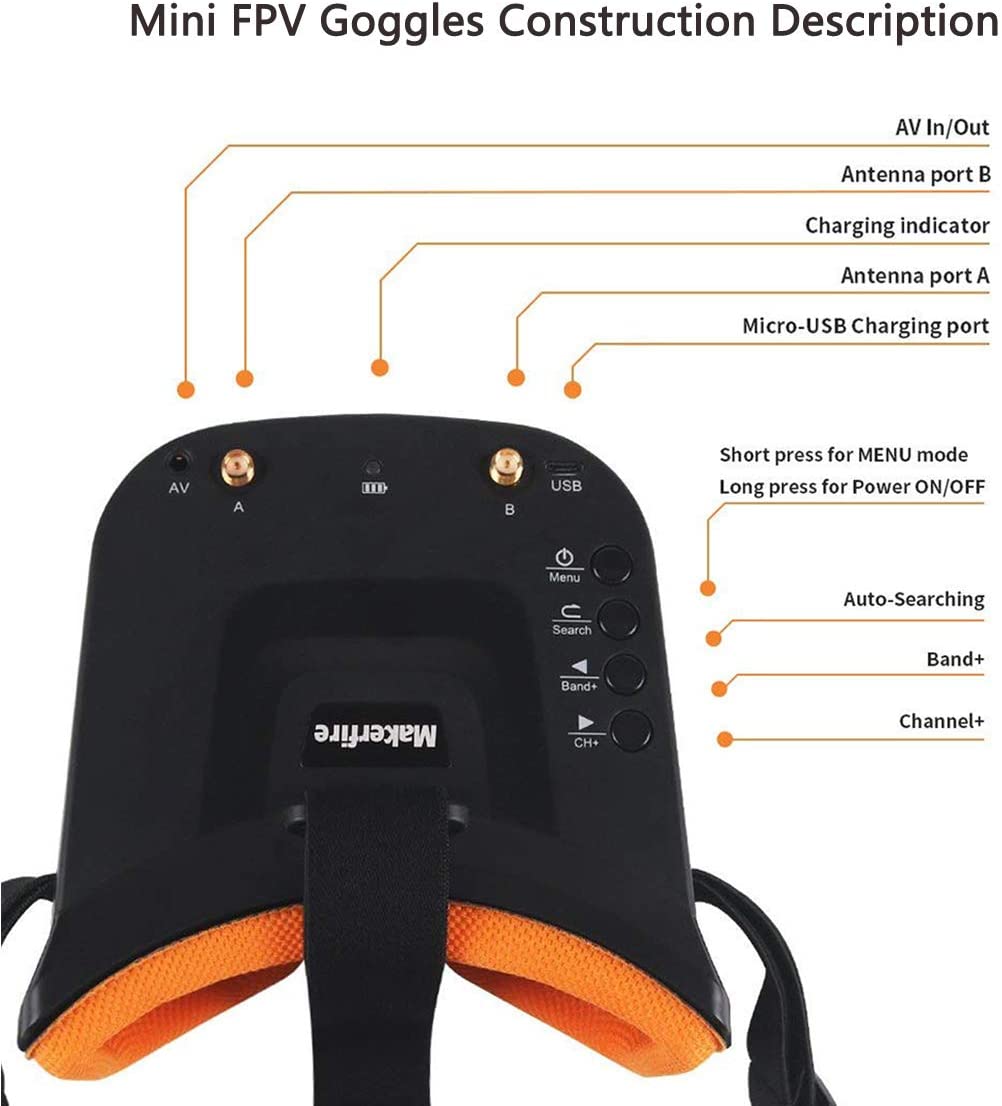Makerfire 5.8Ghz Mini FPV Goggles 3 inch 40CH FPV Video Headset Glasses with Double RP-SMA Antenna and Handbag Built-in 1200mAh Battery for FPV Racing Drone Quadcopters Makerfire 5.8Ghz Mini FPV Goggles 3 inch 40CH FPV Video Headset Glasses with Double RP-SMA Antenna and Handbag Built-in 1200mAh Battery for FPV Racing Drone Quadcopters
