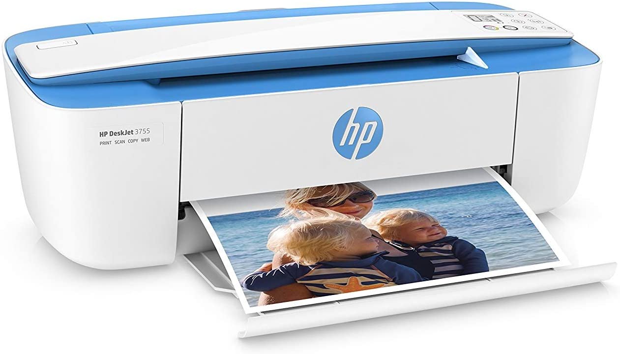 HP DeskJet 3755 Compact All-in-One Wireless Printer, HP Instant Ink, Works with Alexa - Blue Accent (J9V90A)