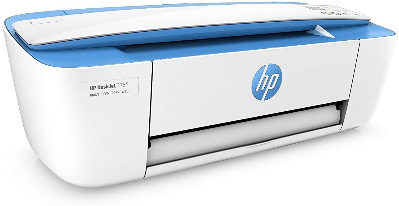 HP DeskJet 3755 Compact All-in-One Wireless Printer, HP Instant Ink, Works with Alexa - Blue Accent (J9V90A)