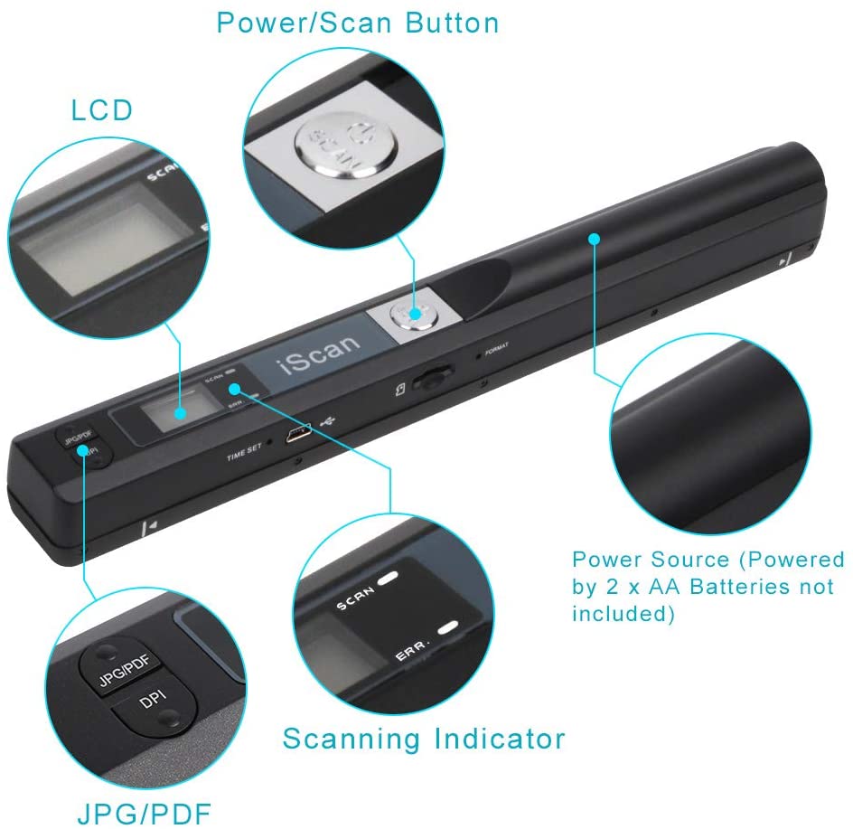 Portable Scanner iSCAN 900 DPI A4 Document Scanner Handheld for Business, Photo, Picture, Receipts, Books, JPG/PDF Format Selection, Micro SD Card Hand Scanner-B