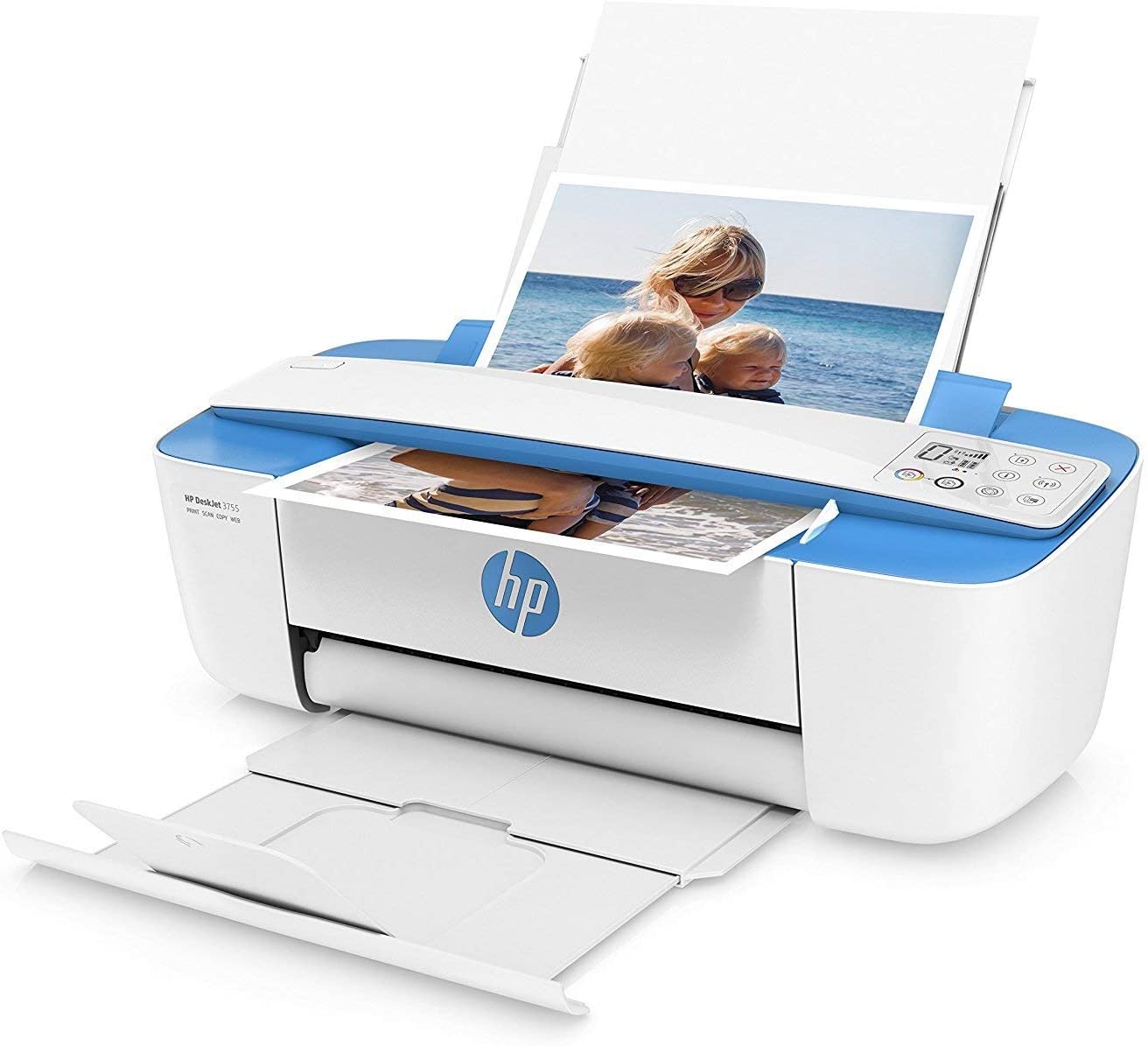 HP DeskJet 3755 Compact All-in-One Wireless Printer, HP Instant Ink, Works with Alexa - Blue Accent (J9V90A)