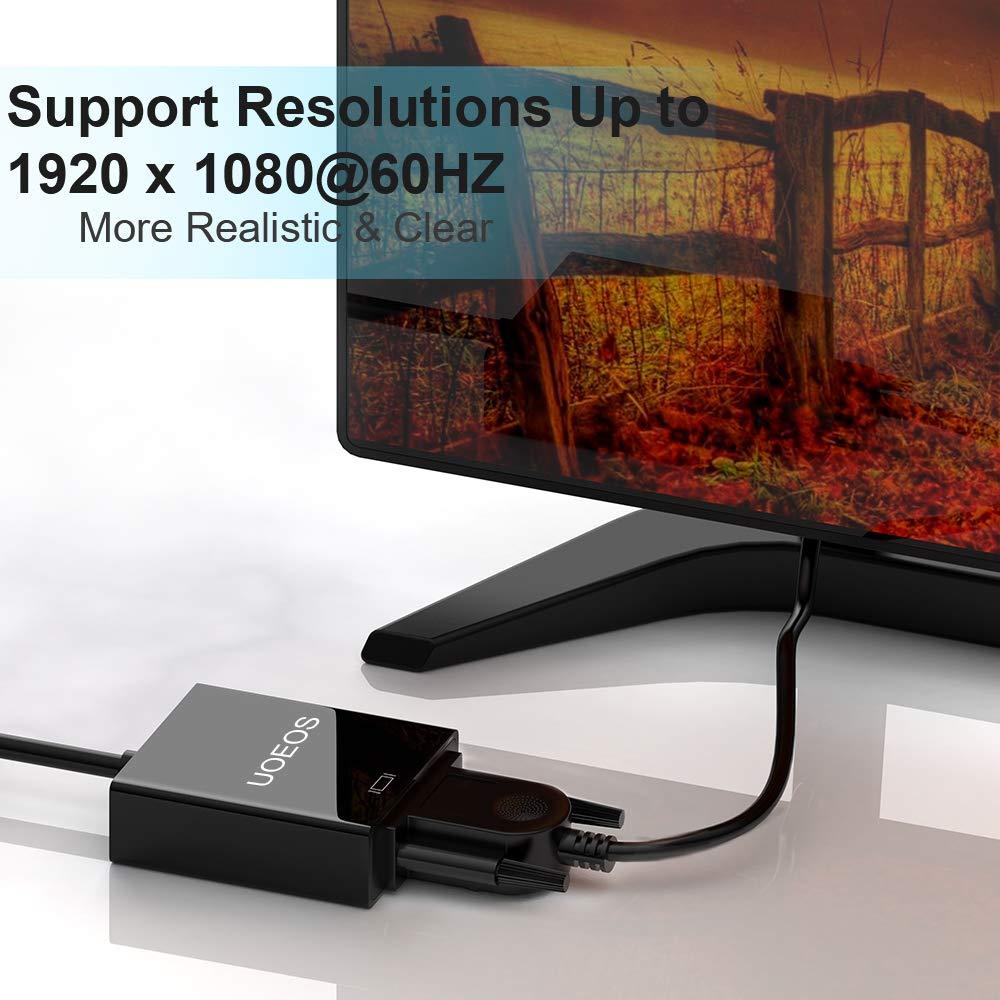 UOEOS HDMI to VGA, Gold-Plated HDMI to VGA Adapter Cable(Male to Female) with Computer, Desktop, PC, Monitor, Projector, HDTV, Chromebook, Raspberry Pi, Roku, Xbox and More(Black), VGA HDMI
