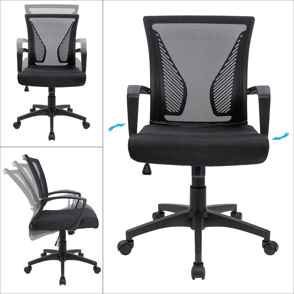 Furmax Office Mid Back Swivel Lumbar Support Desk, Computer Ergonomic Mesh Chair with Armrest (Black)