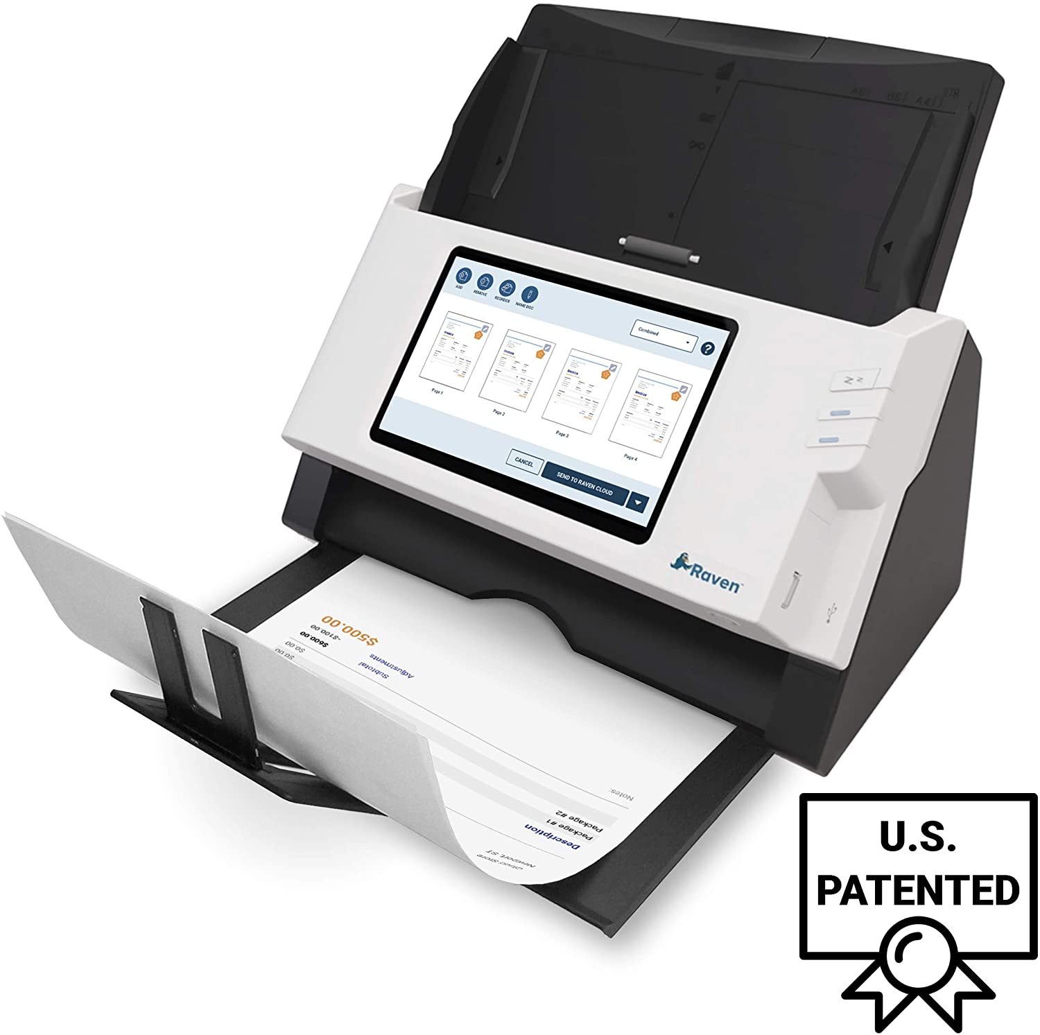 Raven Original Document Scanner - Huge LCD Touchscreen, Color Duplex Feeder (ADF), Wireless Scanning to Cloud, WiFi, Ethernet, USB, Home or Office