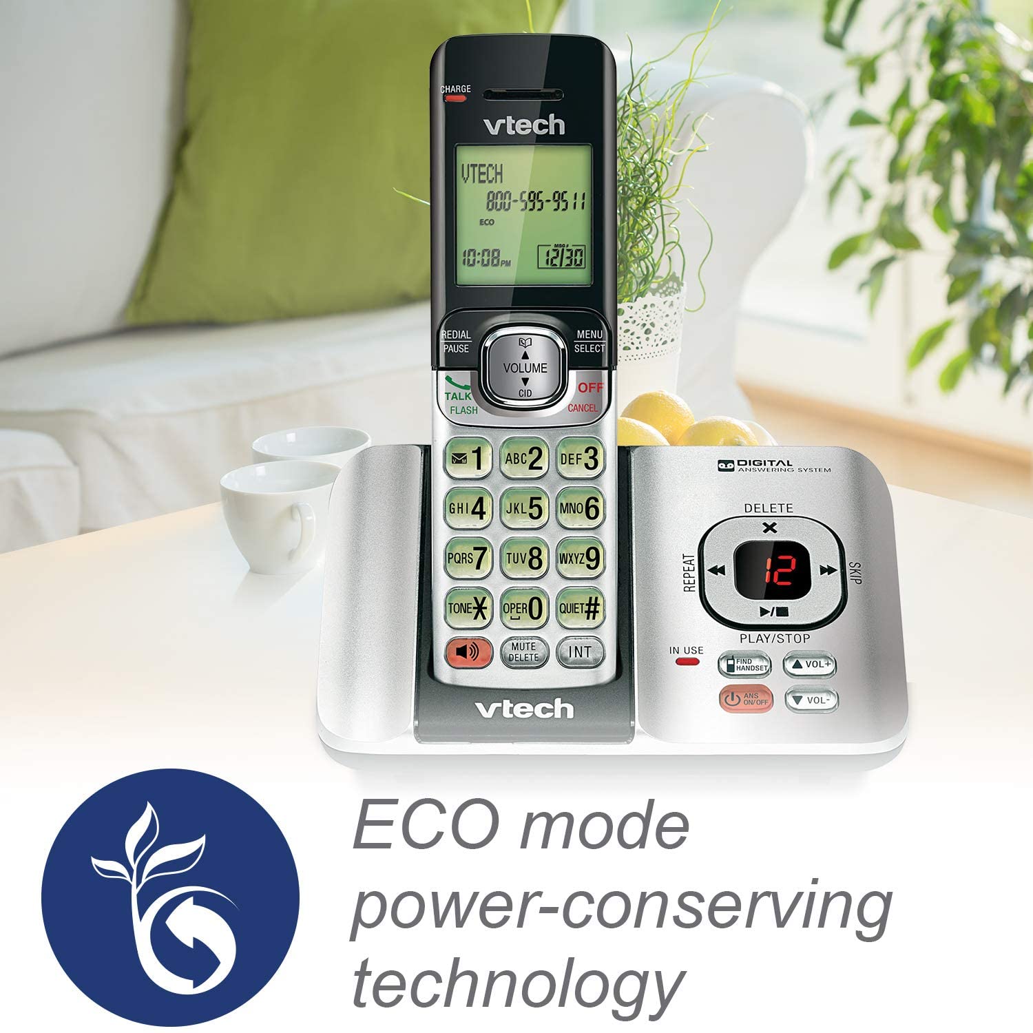 VTech CS6529-4 DECT 6.0 Phone Answering System with Caller ID/Call Waiting, 4 Cordless Handsets, Silver/Black