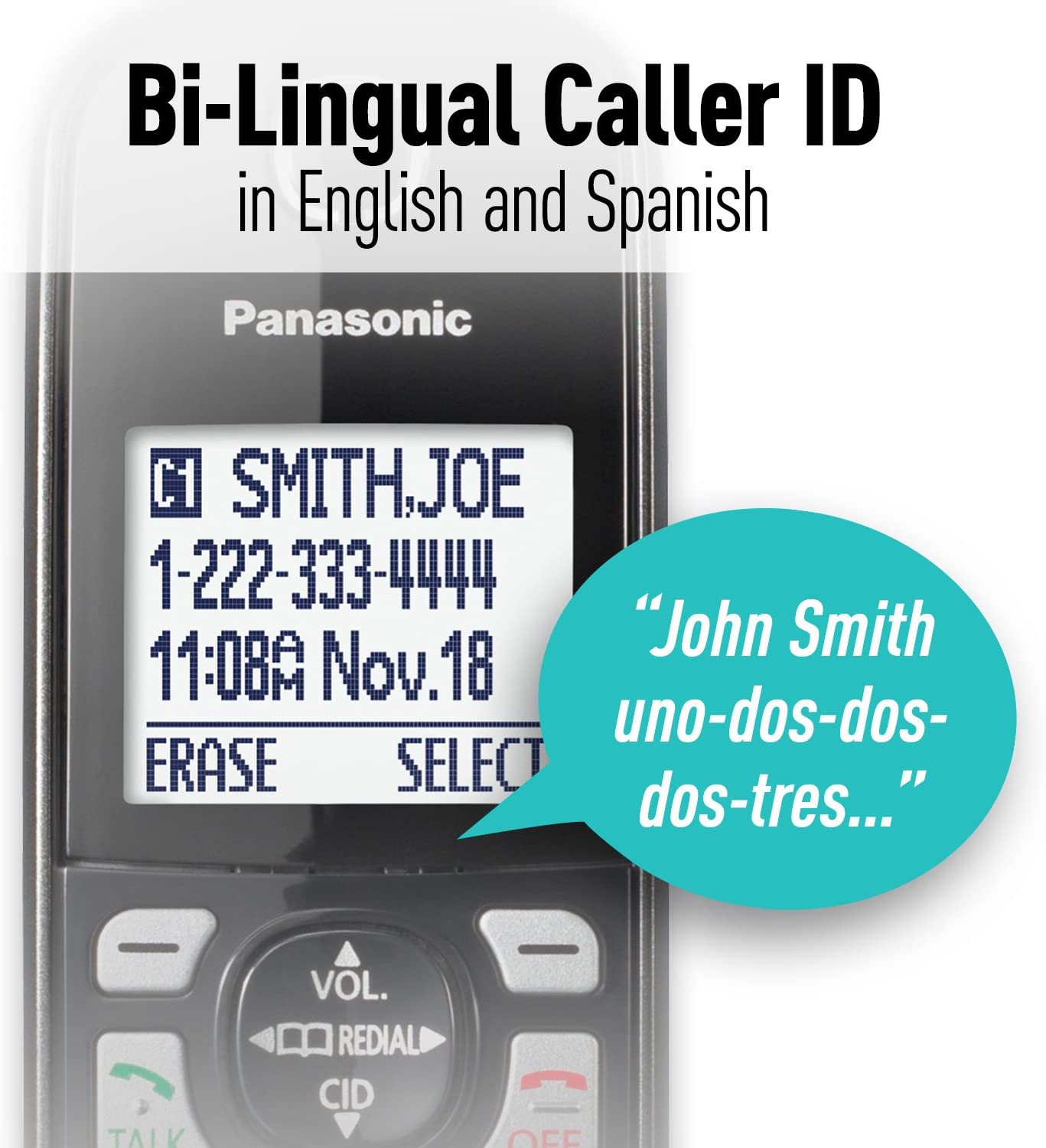 PANASONIC Expandable Cordless Phone System with Link2Cell Bluetooth, Voice Assistant, Answering Machine and Call Blocking - 4 Cordless Handsets - KX-TGD564M (Metallic Black)