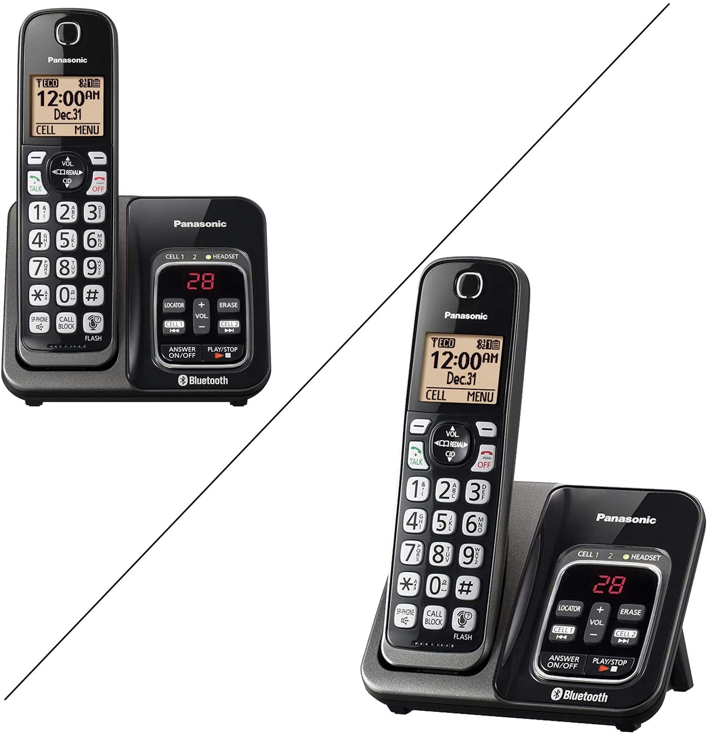 Panasonic KX-TG833SK Link2Cell Bluetooth with Talking Caller ID 3 Handset Cordless Phone (Renewed)