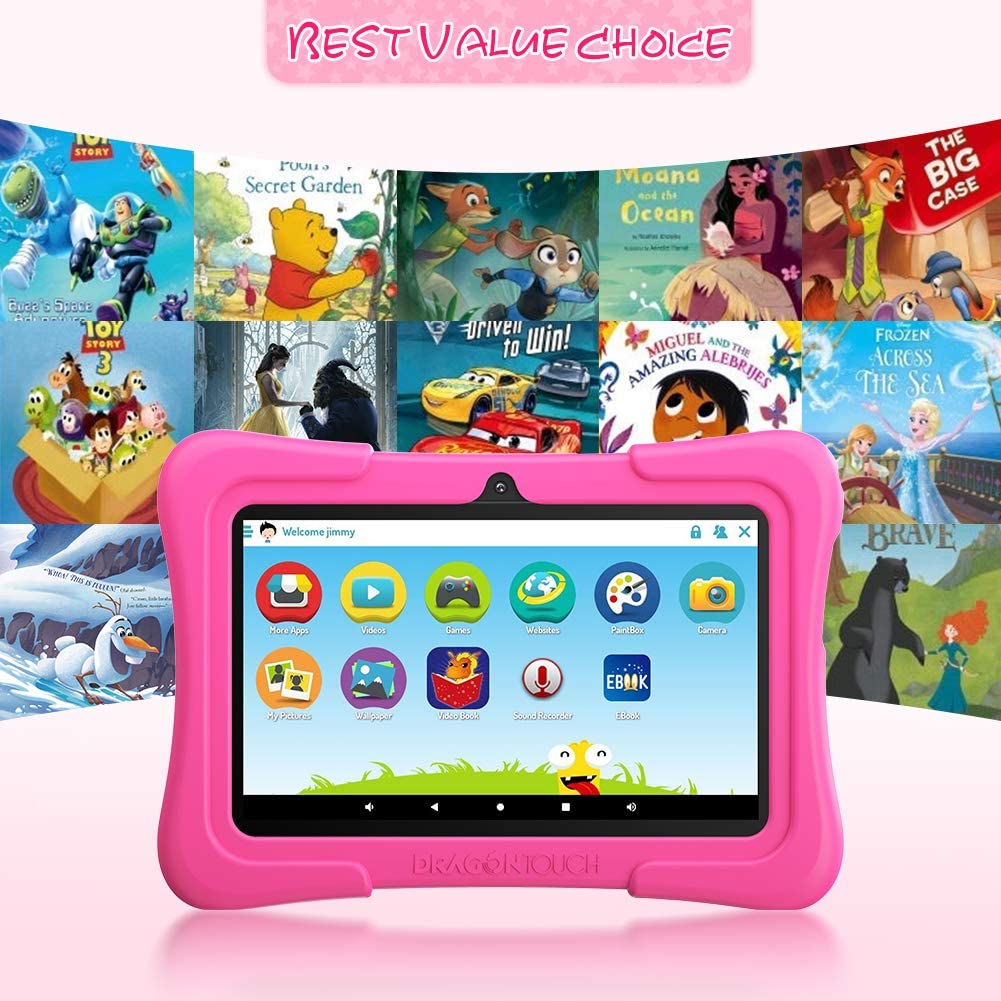 Dragon Touch Y88X Pro 7 inch Kids Tablets, 2GB RAM 16GB ROM, Android 9.0 Tablet, Kidoz Pre Installed with Disney Contents (More Than $80 Value), Pink