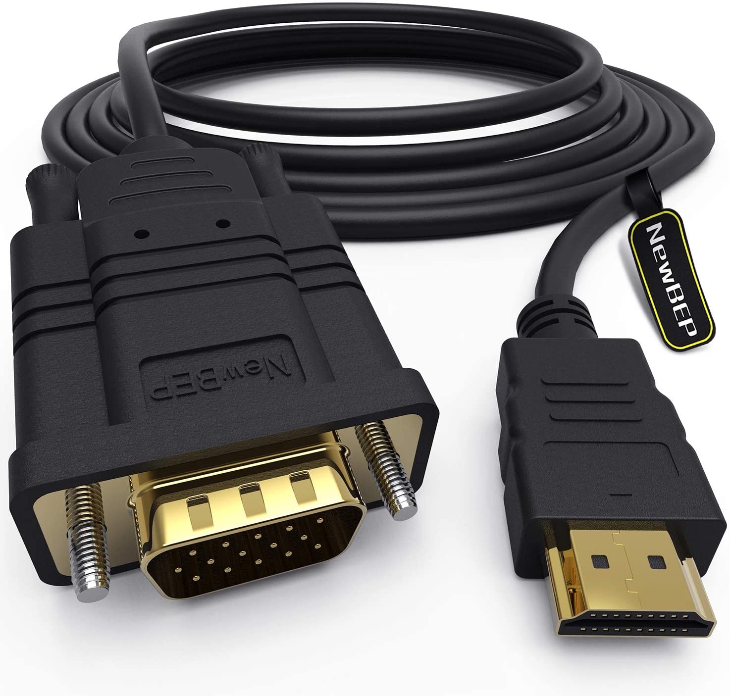 HDMI to VGA Adapter Cable, NewBEP 6ft/1.8m Gold-Plated 1080P HDMI Male to VGA Male Active Video Converter Cord Support Notebook PC DVD Player Laptop TV Projector Monitor Etc