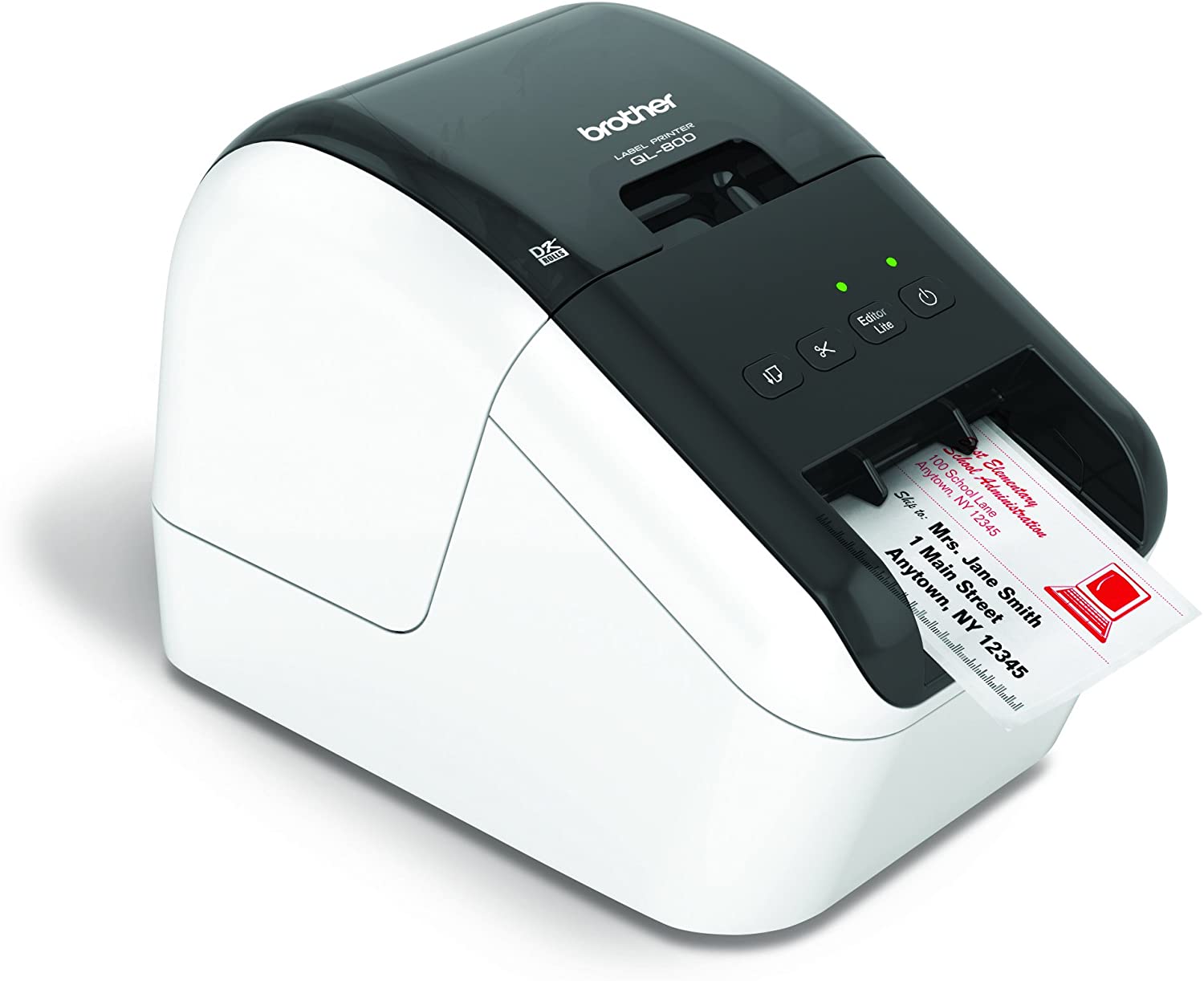 Brother QL-800 High-Speed Professional Label Printer, Lightning Quick Printing, Plug & Label Feature, Brother Genuine DK Pre-Sized Labels, Multi-System Compatible – Black & Red Printing Available