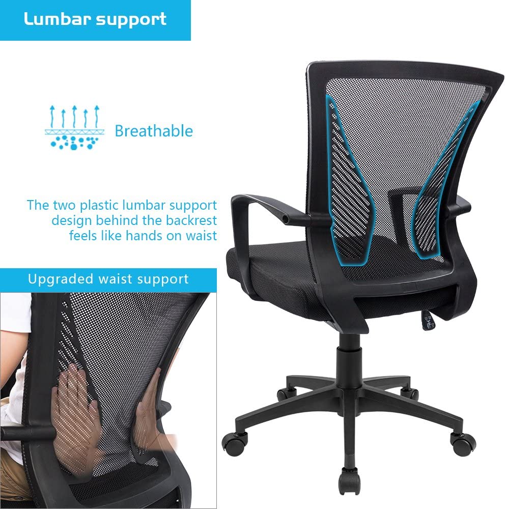 Furmax Office Mid Back Swivel Lumbar Support Desk, Computer Ergonomic Mesh Chair with Armrest (Black)