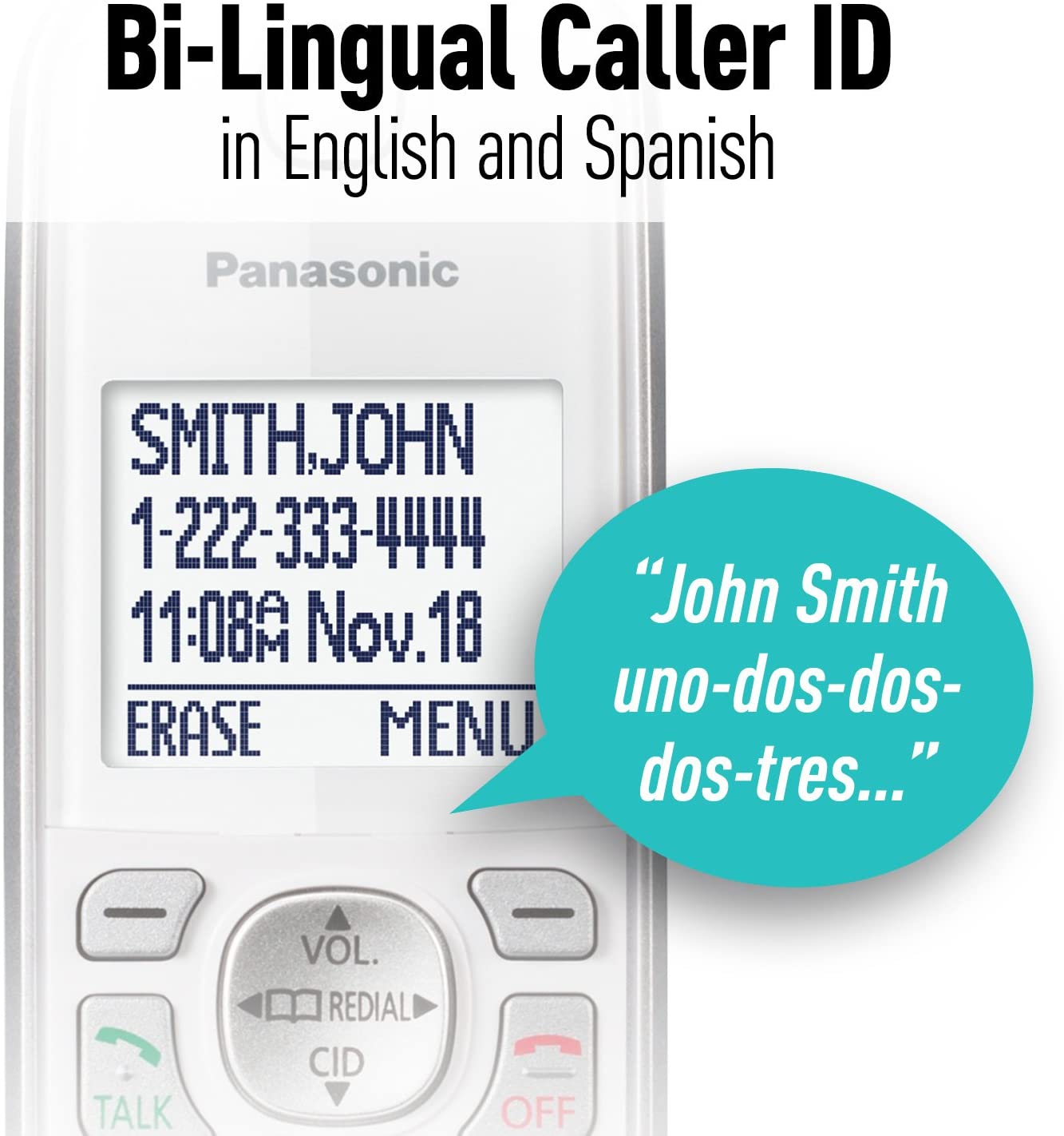 Panasonic DECT 6.0 Expandable Cordless Phone with Answering Machine and Smart Call Block - 2 Cordless Handsets - KX-TGD532W (White)