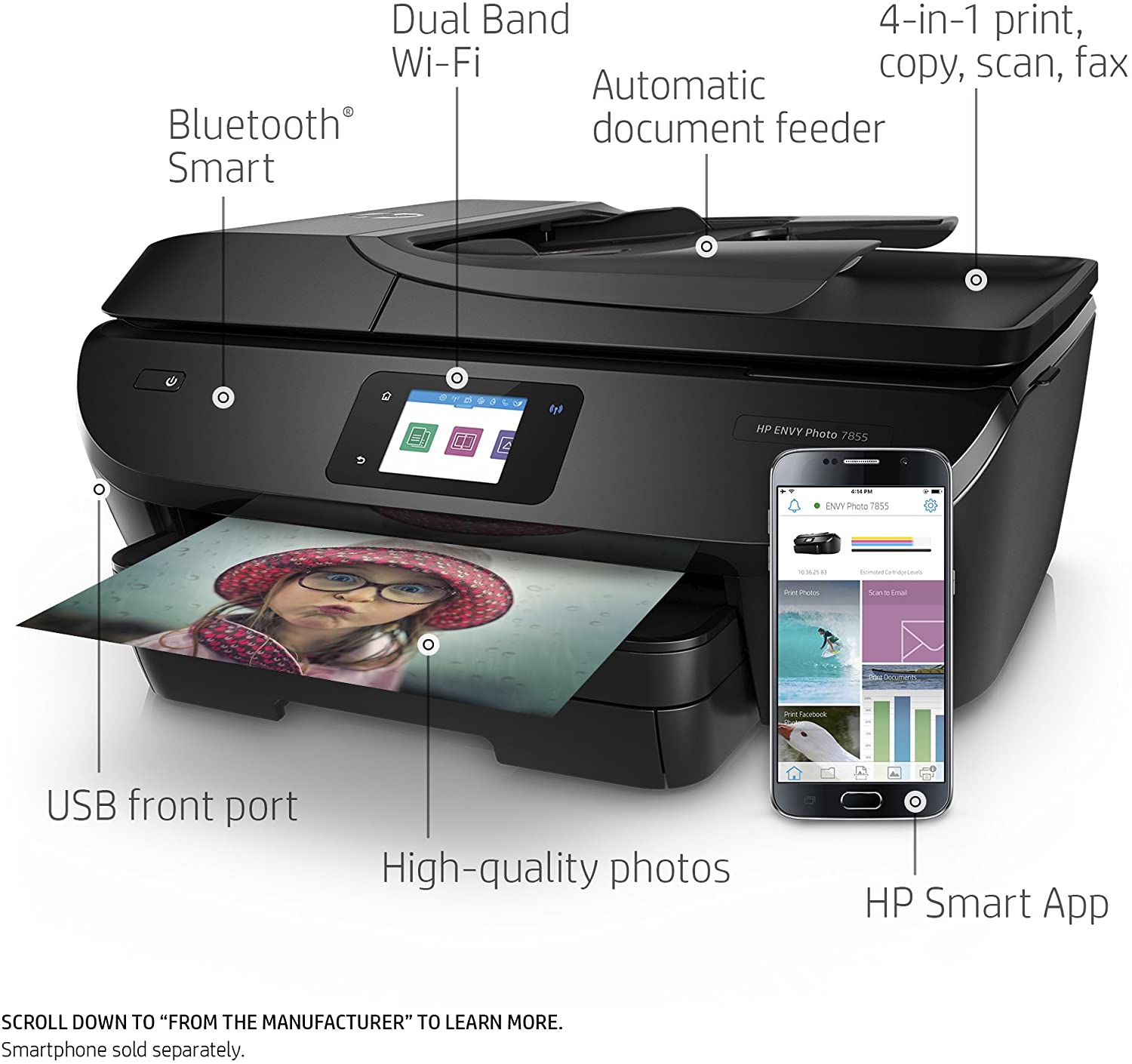 HP ENVY Photo 7855 All in One Photo Printer with Wireless Printing, HP Instant Ink or Amazon Dash replenishment ready (K7R96A)