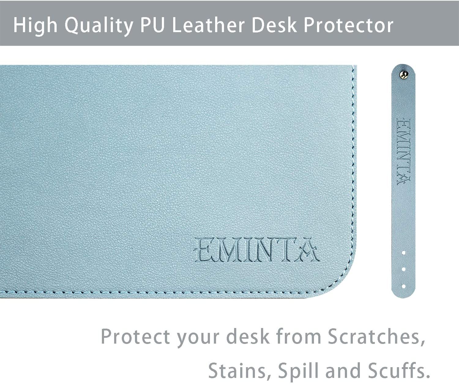 Dual-Sided Desk Pad Office Desk Mat, EMINTA Ultra Thin Waterproof PU Leather Mouse Pad Desk Blotter Protector, Desk Writing Mat for Office/Home (Light Blue/Silver, 31.5