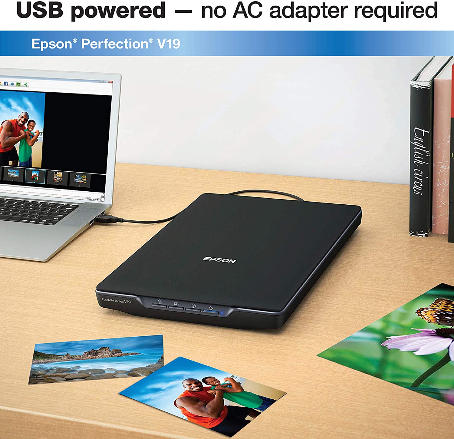 Epson Perfection V19 Color Photo & Document Scanner with scan-to-cloud & 4800 dpi optical resolution