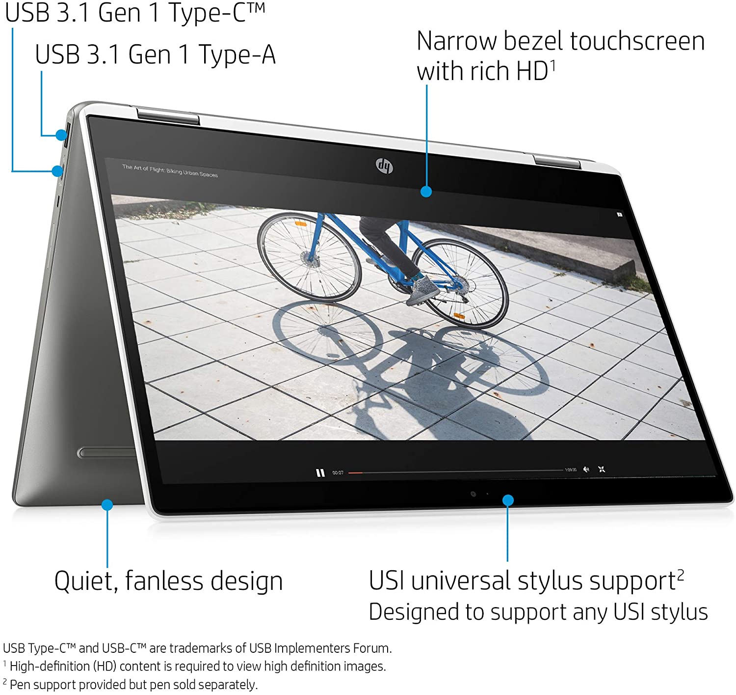 HP Chromebook X360 14-Inch HD Touchscreen Laptop, Intel Celeron N4000, 4 GB RAM, 32 GB eMMC, Chrome (14b-ca0010nr, Ceramic White/Mineral Silver)