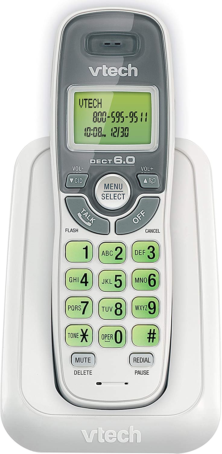 VTech CS6114 DECT 6.0 Cordless Phone with Caller ID/Call Waiting, White/Grey with 1 Handset