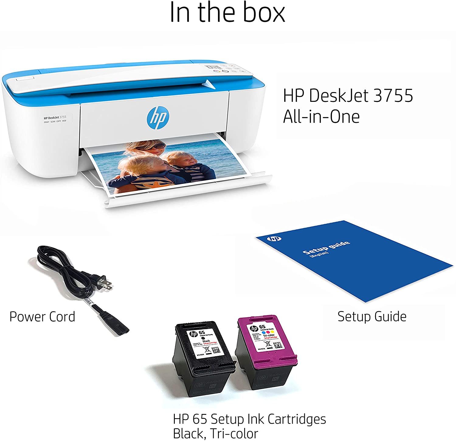 HP DeskJet 3755 Compact All-in-One Wireless Printer, HP Instant Ink, Works with Alexa - Blue Accent (J9V90A)