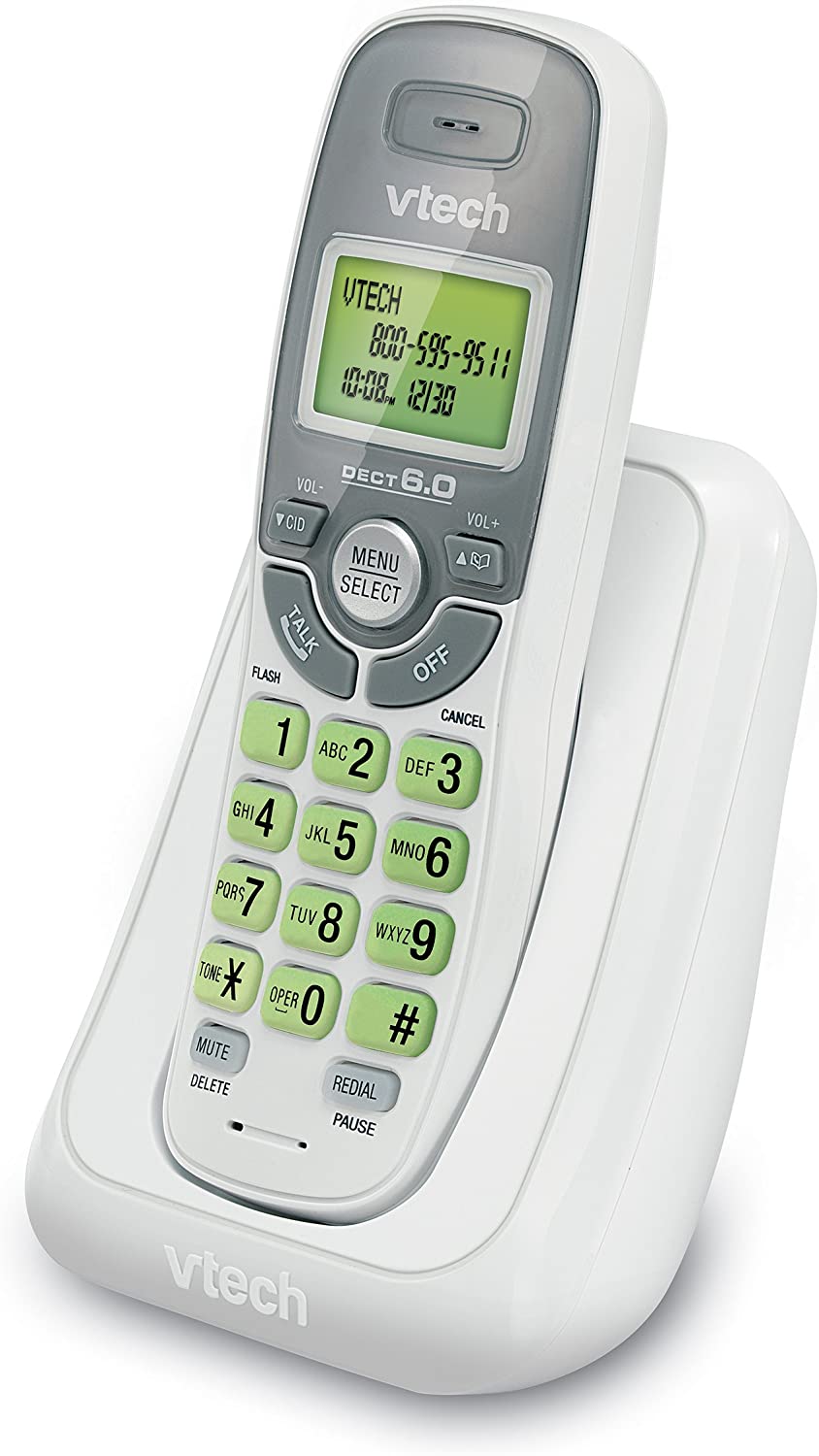 VTech CS6114 DECT 6.0 Cordless Phone with Caller ID/Call Waiting, White/Grey with 1 Handset