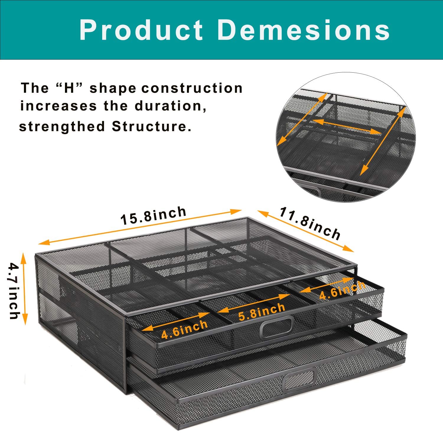 Monitor Stand Riser with Drawer - Metal Mesh Desk Organizer with Dual Pull Out Storage Drawer,Office Supply for Computer, PC, Laptop, Printer, Notebook, iMac (Black)