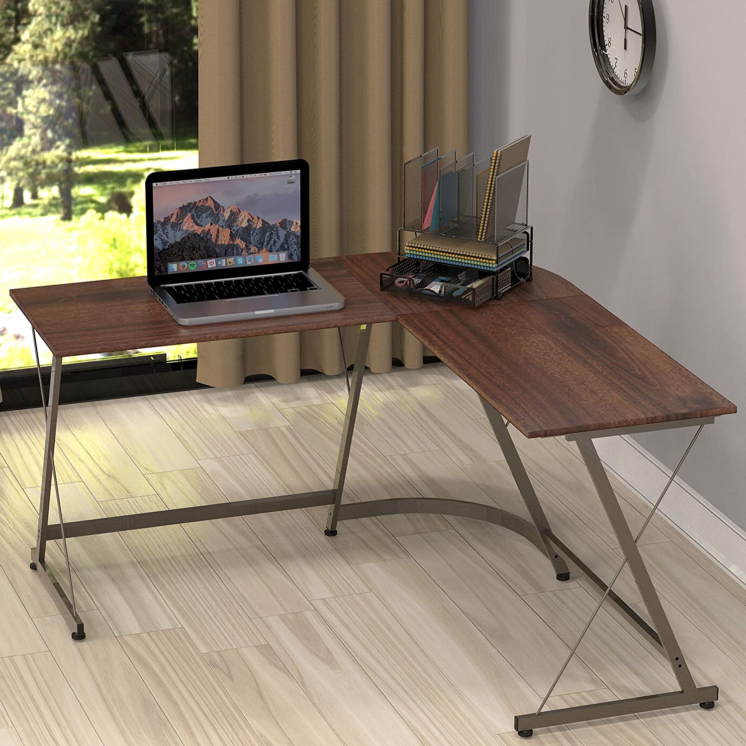 SimpleHouseware Mesh Desk Organizer with Sliding Drawer, Double Tray and 5 Upright Sections, Black