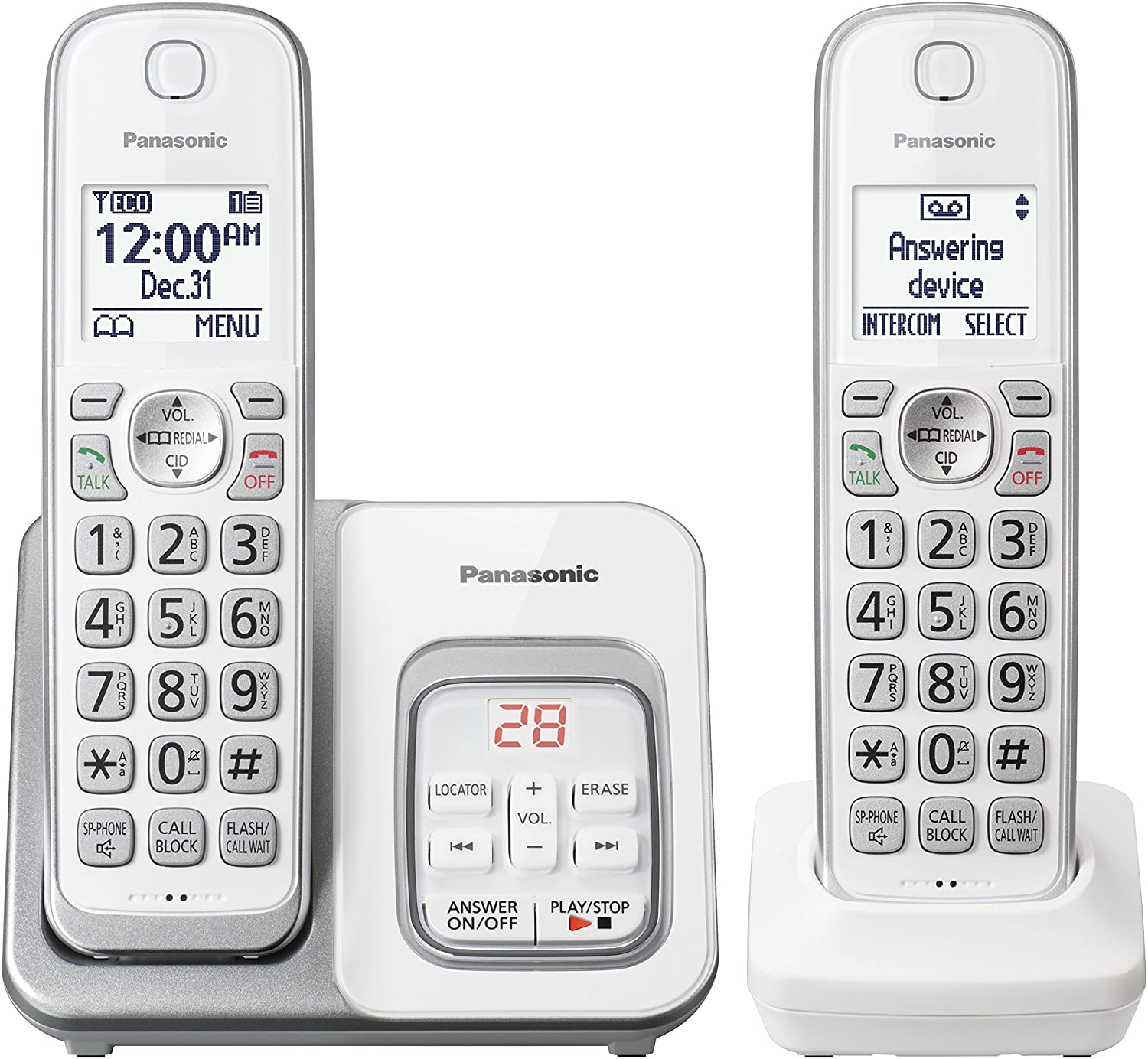 Panasonic DECT 6.0 Expandable Cordless Phone with Answering Machine and Smart Call Block - 2 Cordless Handsets - KX-TGD532W (White)
