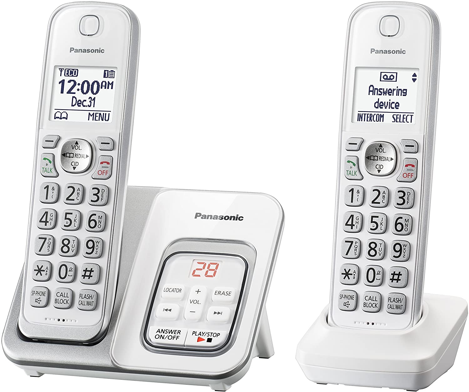 Panasonic DECT 6.0 Expandable Cordless Phone with Answering Machine and Smart Call Block - 2 Cordless Handsets - KX-TGD532W (White)