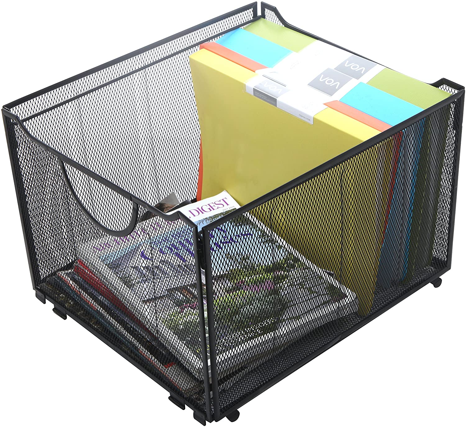 Modern Black Metal Mesh File Box/Foldable Storage Crate/Home Office Folder Holder Organizer Rack