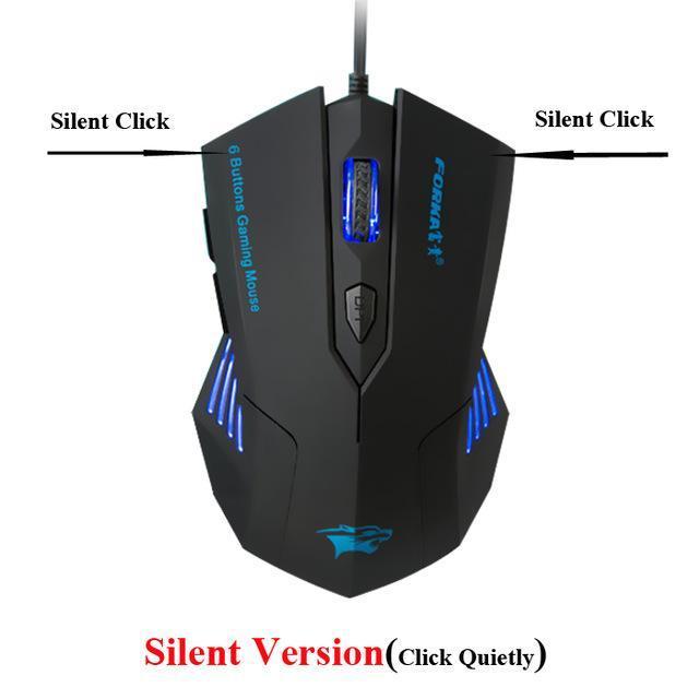 FORKA Silence Click Wired Gaming Mouse 6Buttons USB Mute LED Optical Cable Ergonomics Computer Mouse Mice for PC Laptop Gamer
