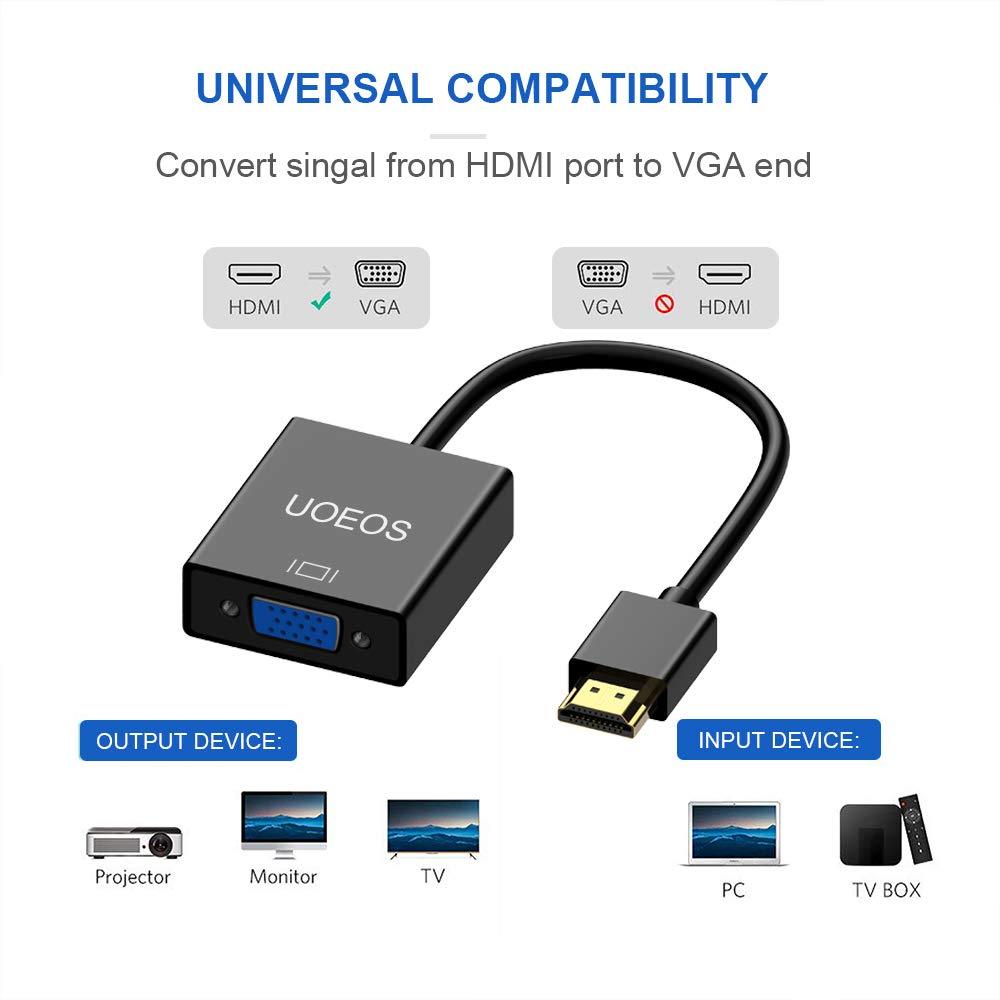 UOEOS HDMI to VGA, Gold-Plated HDMI to VGA Adapter Cable(Male to Female) with Computer, Desktop, PC, Monitor, Projector, HDTV, Chromebook, Raspberry Pi, Roku, Xbox and More(Black), VGA HDMI