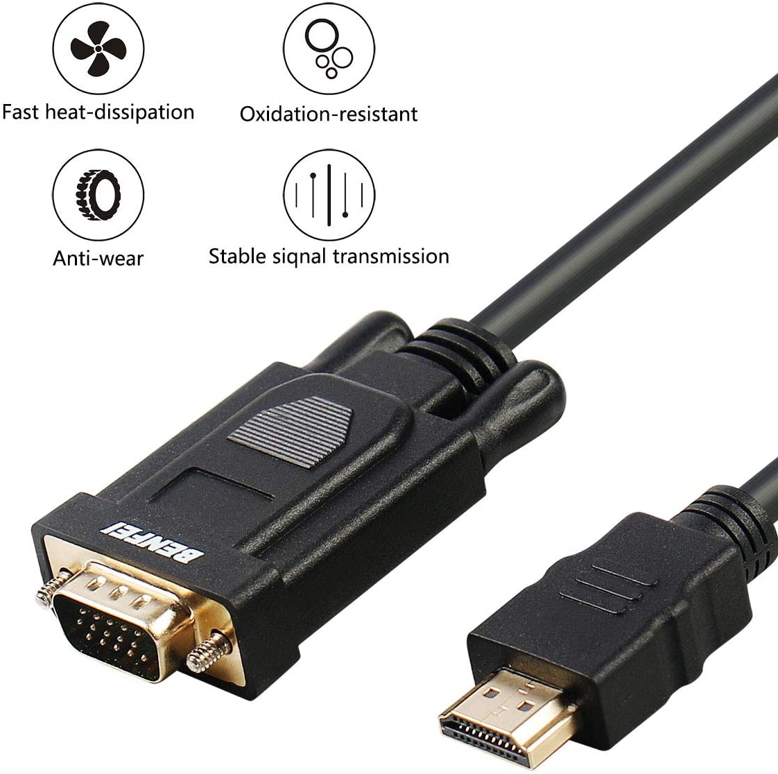 HDMI to VGA, Benfei Gold-Plated HDMI to VGA 3 Feet Cable (Male to Male) Compatible for Computer, Desktop, Laptop, PC, Monitor, Projector, HDTV, Raspberry Pi, Roku, Xbox and More