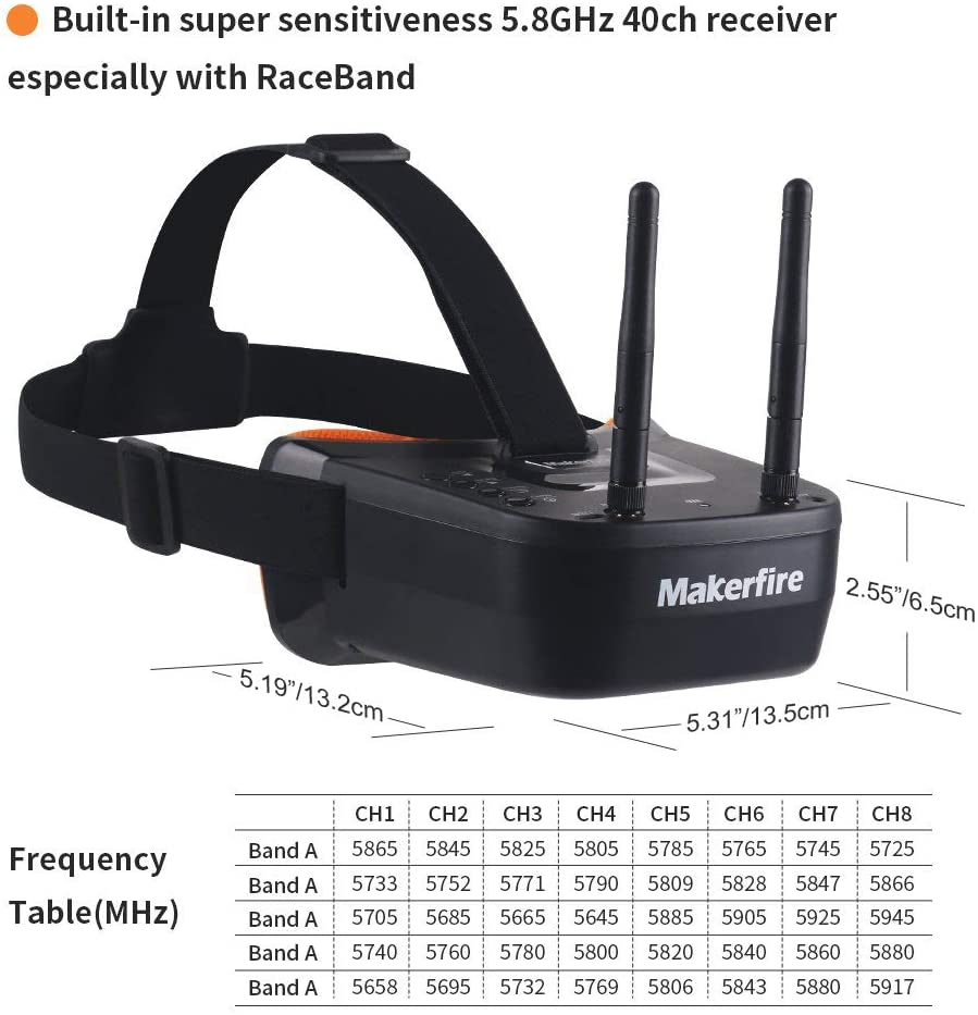 Makerfire 5.8Ghz Mini FPV Goggles 3 inch 40CH FPV Video Headset Glasses with Double RP-SMA Antenna and Handbag Built-in 1200mAh Battery for FPV Racing Drone Quadcopters