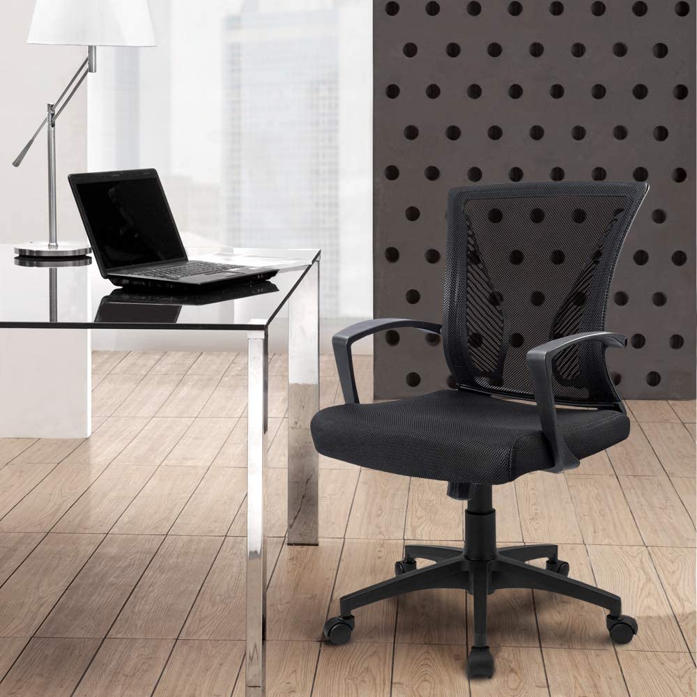 Furmax Office Mid Back Swivel Lumbar Support Desk, Computer Ergonomic Mesh Chair with Armrest (Black)