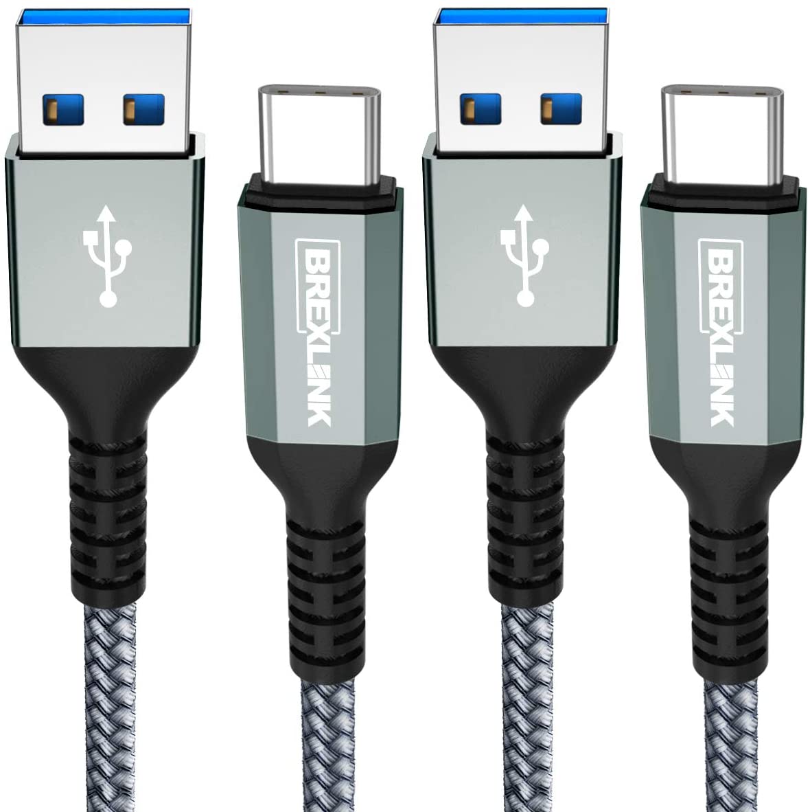 BrexLink USB 3.0 Type C Cable, USB C to USB A Charger Cable (2m 2-Pack) Charging for Samsung Galaxy S10 S9 S8 A3 A5 Note 8 9 10, Huawei P10 P9 P20 Pro, Google Pixel, LG V30 G6 (Grey)