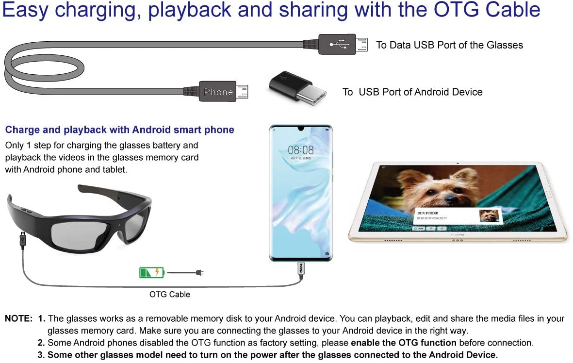 Wearable Sport Camera Glasses with Wireless Headset Video Sunglasses HD Video Glasses for Android Smartphone TR90 Glasses Frame with Polarized UV400 Lenses