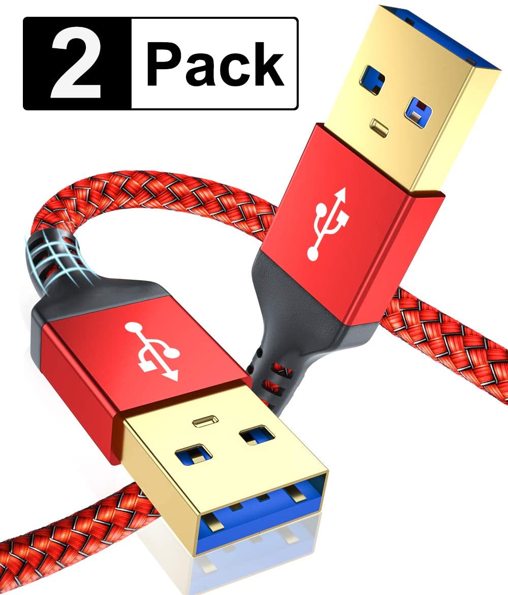 USB A to USB A 3.0 Cable 2pack(3.3ft+6.6ft),AkoaDa USB A Male to A Male Cable Double End USB Cord Compatible with Data Transfer Hard Drive Enclosures,Cameras,DVD Player,Laptop Cooler and More(Red)