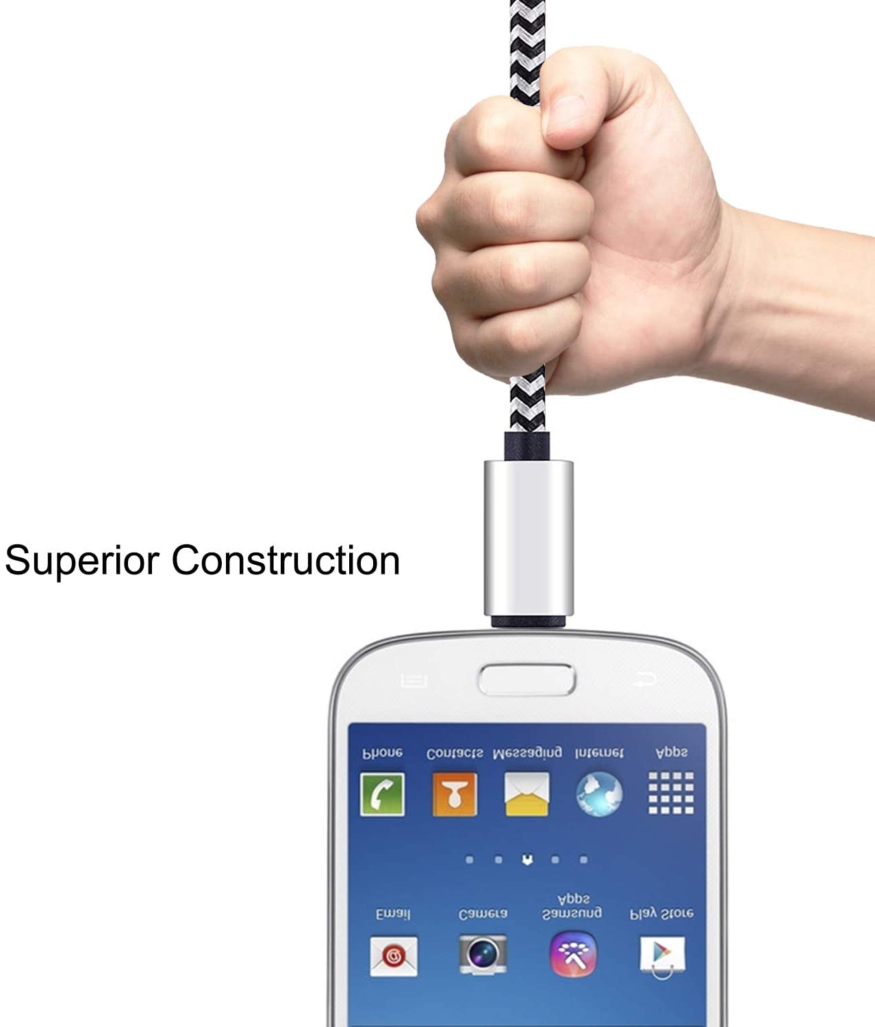 Micro USB Cable 10ft 3Pack by Ailun High Speed 2.0 USB A Male to Micro USB Sync Charging Nylon Braided Cable for Android Phone Charger Cable Tablets Wall and Car Charger Connection Silver&Blackwhite