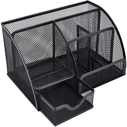 MDHAND Office Desk Organizer and Accessories, Mesh Desk Organizer with 6 Compartments + Drawer