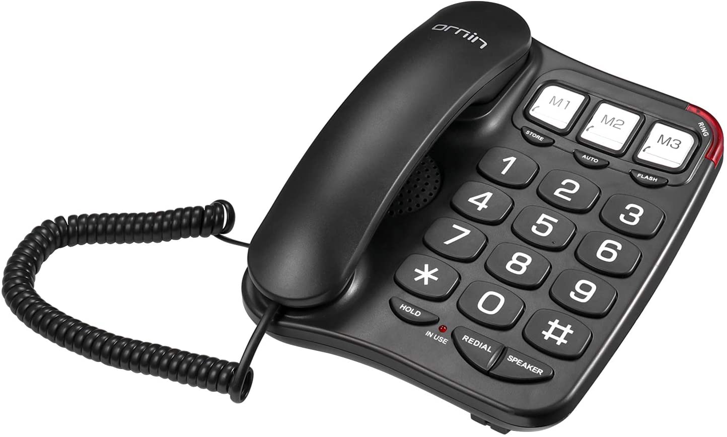 Ornin S016 Big Button Corded Telephone with Speaker, Hearing Aid Compatible for Seniors (Black)