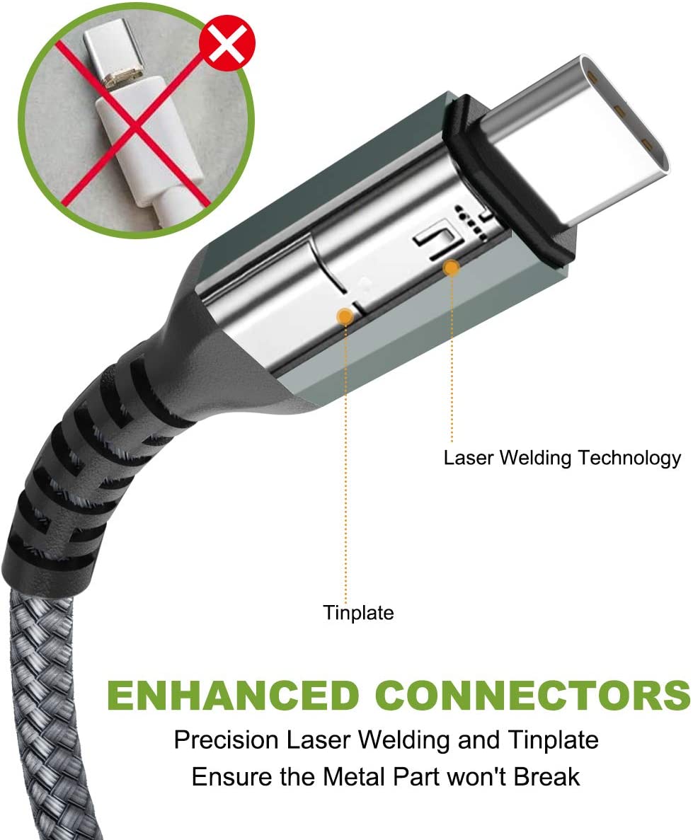 BrexLink USB 3.0 Type C Cable, USB C to USB A Charger Cable (2m 2-Pack) Charging for Samsung Galaxy S10 S9 S8 A3 A5 Note 8 9 10, Huawei P10 P9 P20 Pro, Google Pixel, LG V30 G6 (Grey)