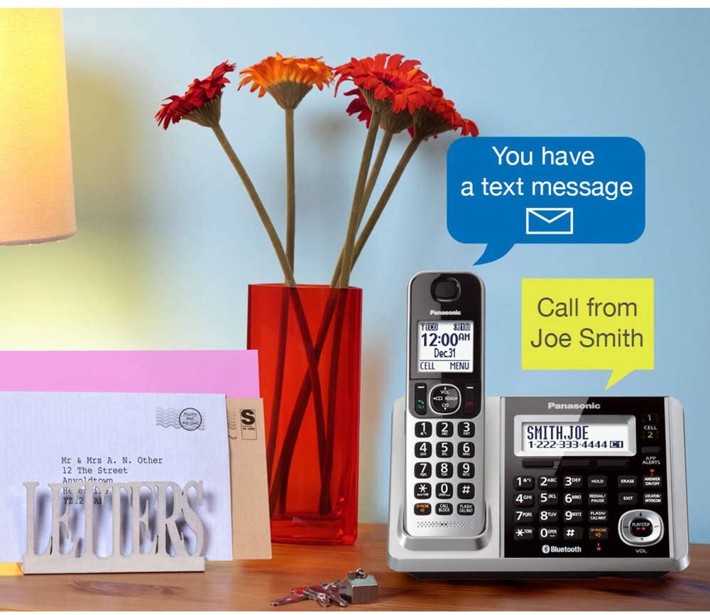 Panasonic KX-TG833SK Link2Cell Bluetooth with Talking Caller ID 3 Handset Cordless Phone (Renewed)