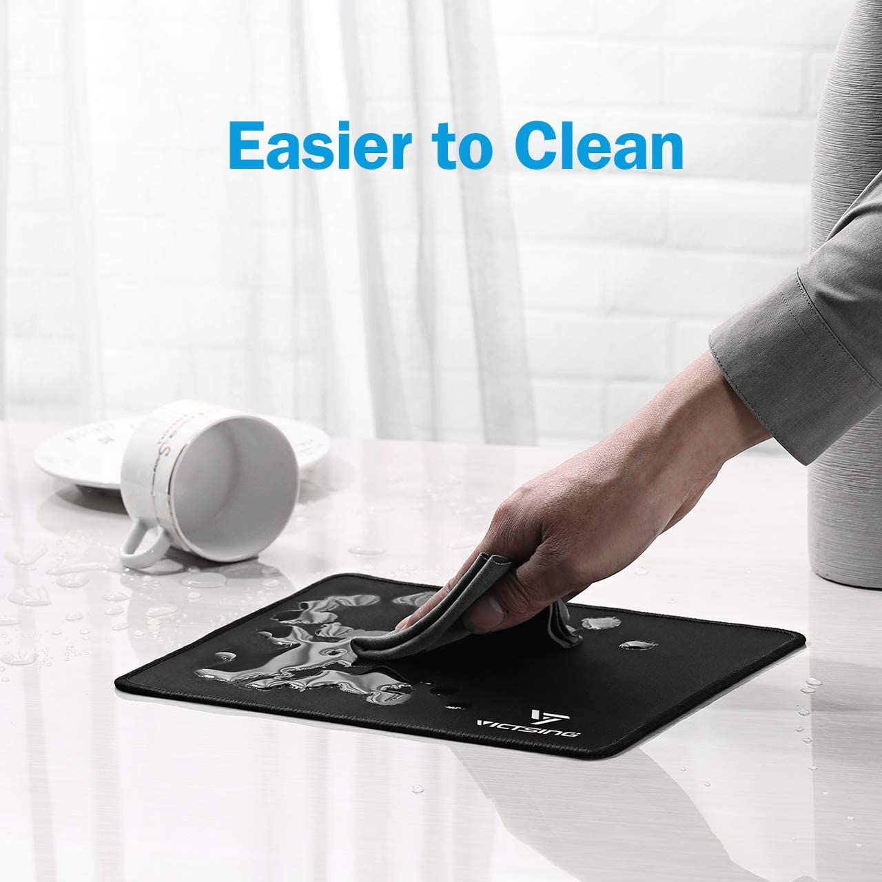 VicTsing Mouse Pad with Stitched Edge, Premium-Textured Mouse Mat, Non-Slip Rubber Base Mousepad for Laptop, Computer & PC, 10.2×8.3×0.08 inches, Black