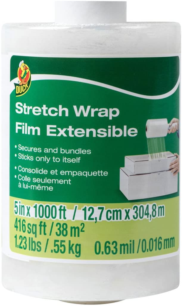 Duck Brand Stretch Wrap With Handle, 5 Inch x 1000 Feet, Clear, Single Roll
