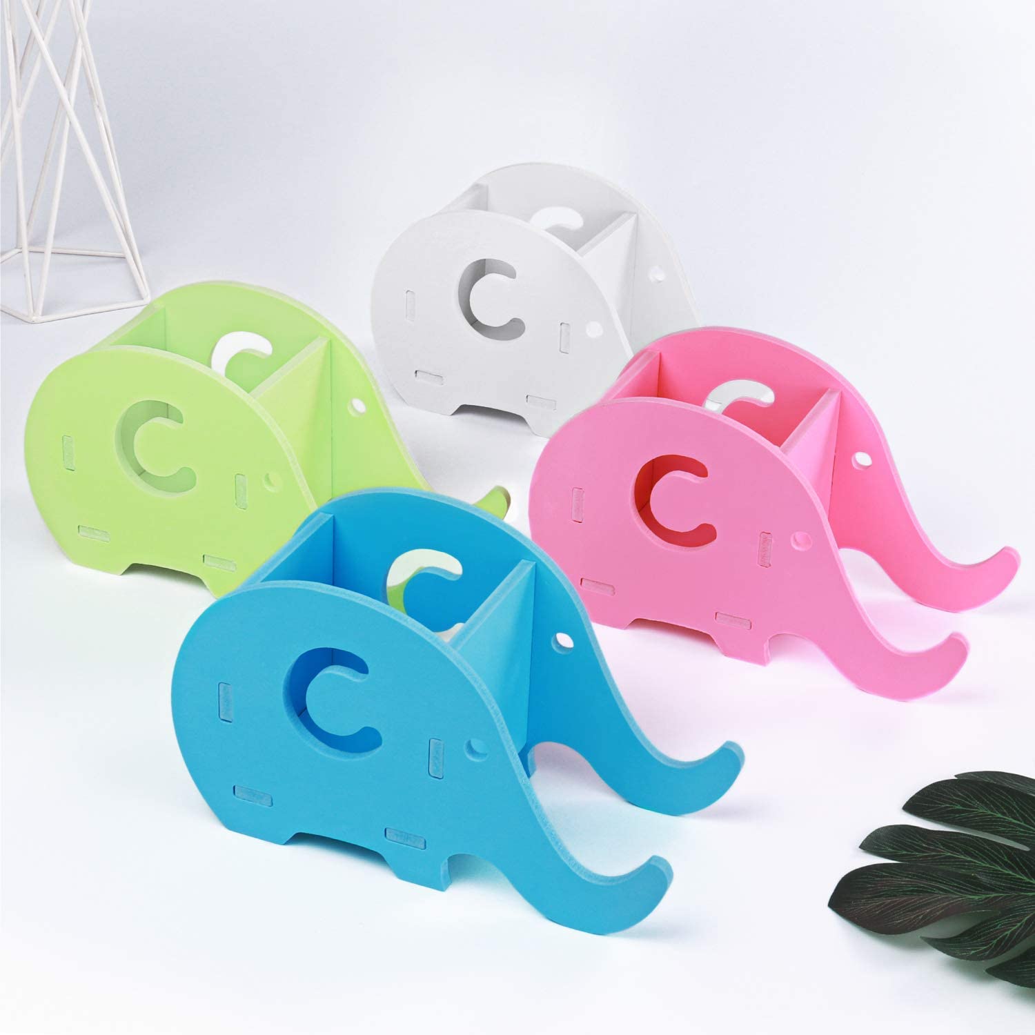 Desk Supplies Organizer, Mokani Cute Elephant Pencil Holder Multifunctional Office Accessories Desk Decoration with Cell Phone Stand Office Supplies Desk Decor Organizer Christmas Gift, White