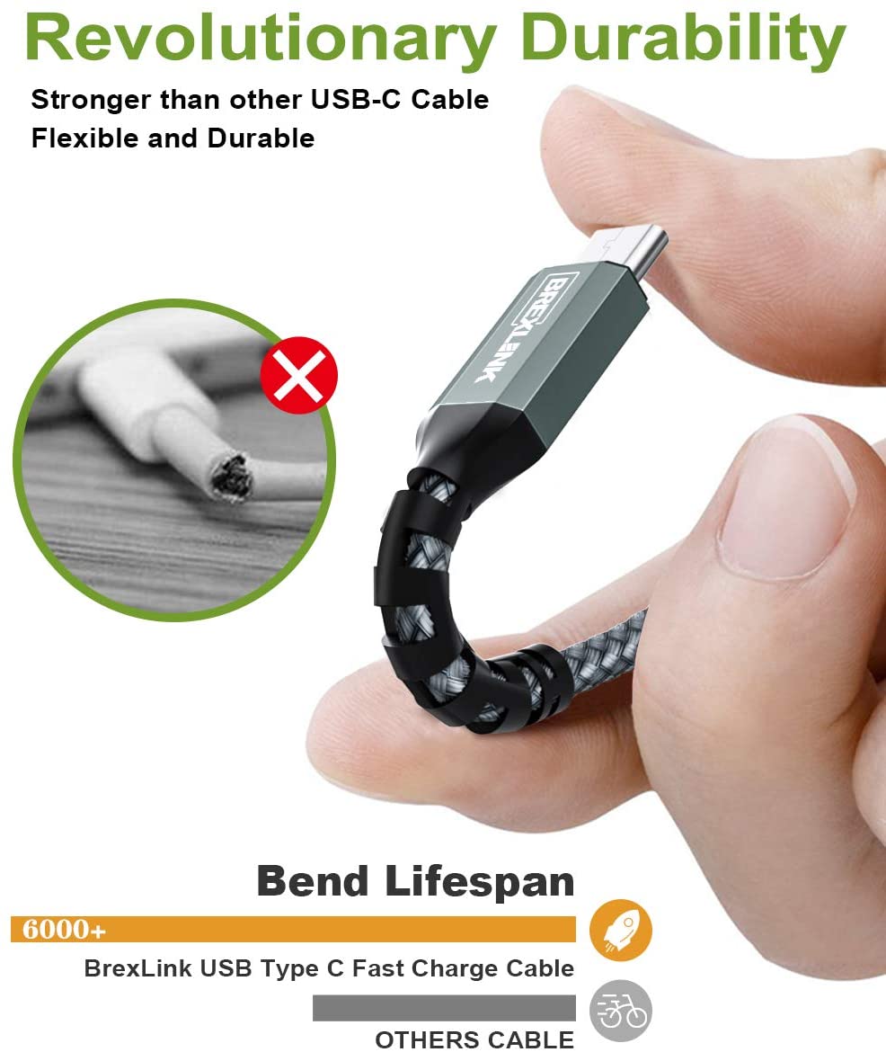 BrexLink USB 3.0 Type C Cable, USB C to USB A Charger Cable (2m 2-Pack) Charging for Samsung Galaxy S10 S9 S8 A3 A5 Note 8 9 10, Huawei P10 P9 P20 Pro, Google Pixel, LG V30 G6 (Grey)