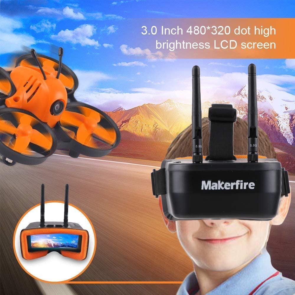 Makerfire 5.8Ghz Mini FPV Goggles 3 inch 40CH FPV Video Headset Glasses with Double RP-SMA Antenna and Handbag Built-in 1200mAh Battery for FPV Racing Drone Quadcopters